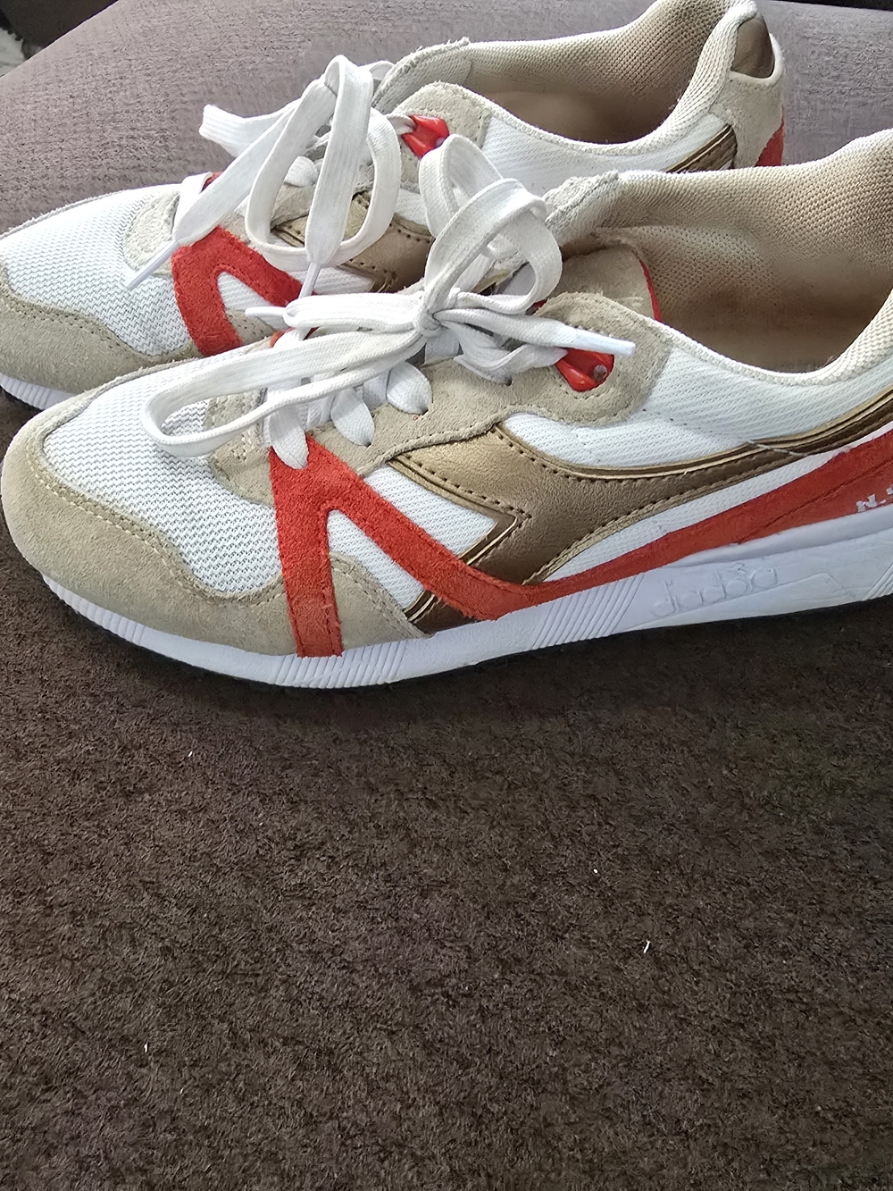 Diadora Men’s White, Gold & Red Athletic Sneakers